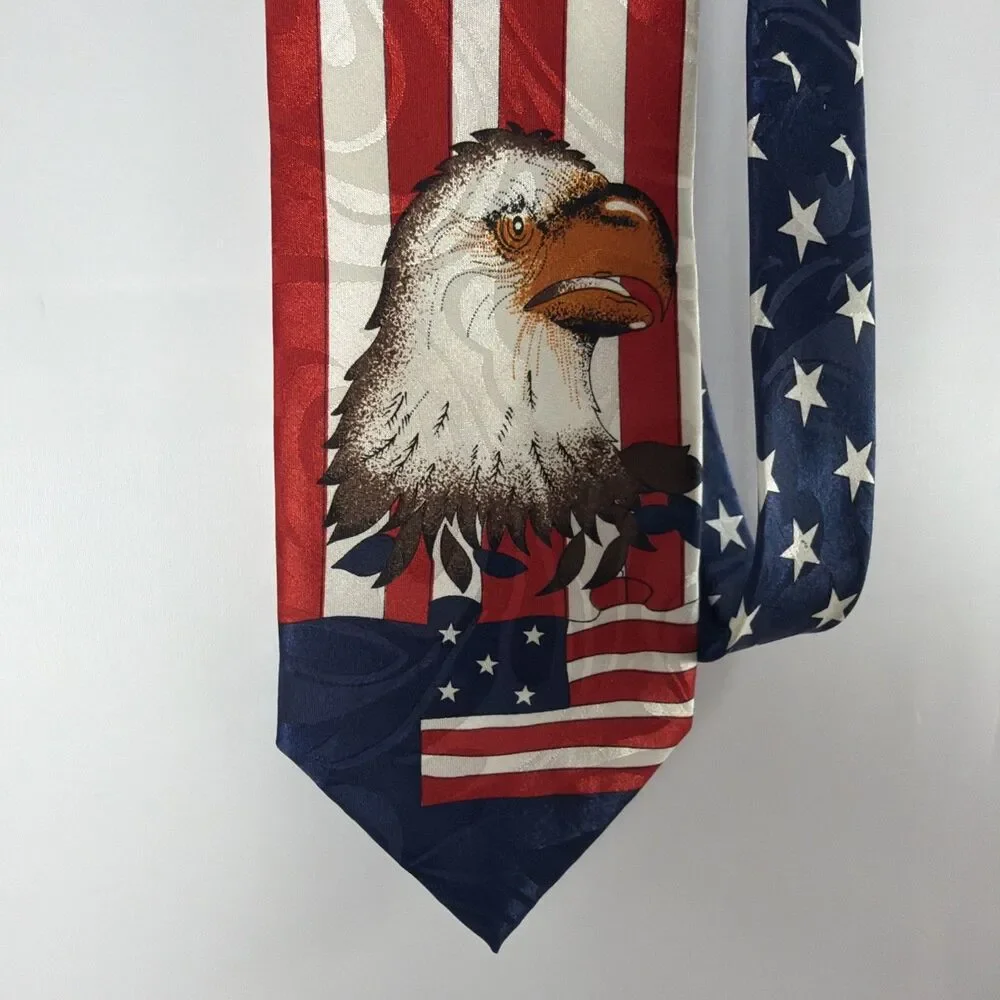 American Flag 250 USA Eagle Stars Stripes Patriotic Neck Tie Roberto Cellini